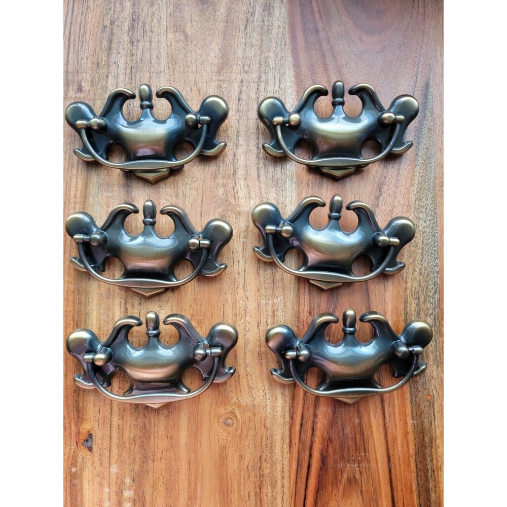 Set of 6 Bail Drawer Pulls. Antique Brass Finish. Does not include hardware